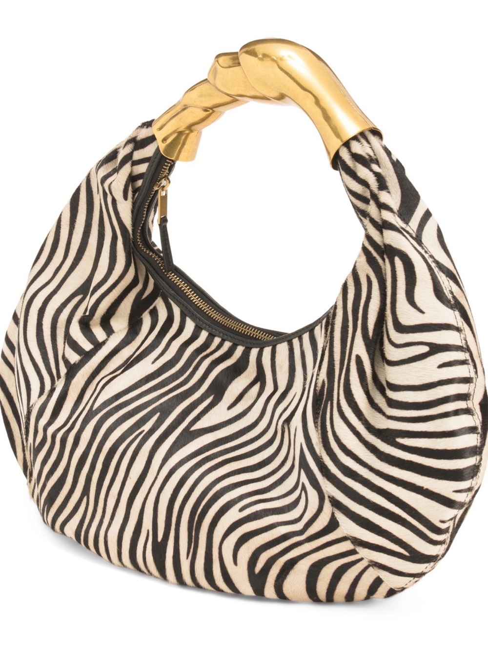 Walter Baker Zebra-Print Hobo with Gold Sculpted Handle